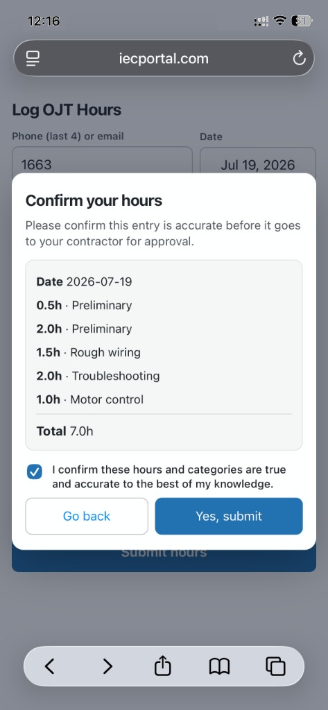 Step 3: Confirm OJT hours